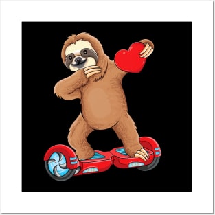 Dabbing Sloth Riding hoverboard Kids Skater Valentines Day Posters and Art